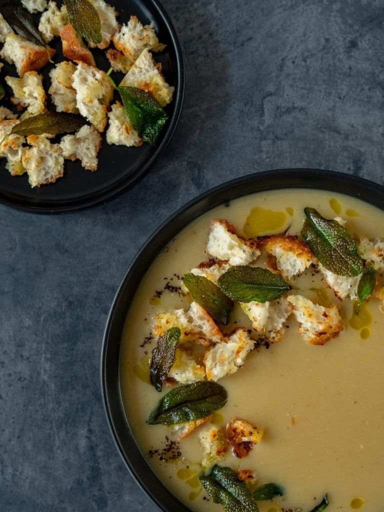 About Fuel, Rezept, weiße Bohnesuppe, Salbei, Croutons